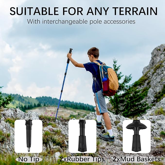 2 Pack Hiking Poles for Junior, Nordic Walking Trekking Pole Hiking Sticks Lightweight Collapsible & Shock-Absorbent Aluminum with Quick Adjustable Locks for Youth & Women