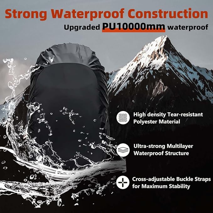 Frelaxy Waterproof Backpack Rain Cover, 10000mm Waterproof Level, Upgraded Ultra-Strong Multilayer Structure, Antislip Cross Buckle Strap, Ultralight Compact Portable, for Hiking, Camping, Traveling