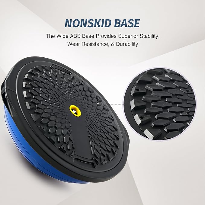 ZELUS 25in. Balance Ball | 660lb Inflatable Half Exercise Ball Wobble Board Balance Trainer w Nonslip Base | Half Yoga Ball Strength Training Equipment w 2 Bands, Pump, Extra Ball Included