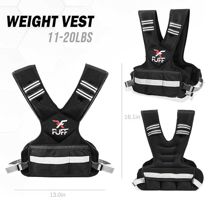FFUFF Adjustable Weighted Vest for Women & Men,4-10lb/11-20lb/20-32lb Vest with 6 Ironsand Weights for Strength Training,Weight Vest with Reflective Strip for Running Walking Exercise Workout