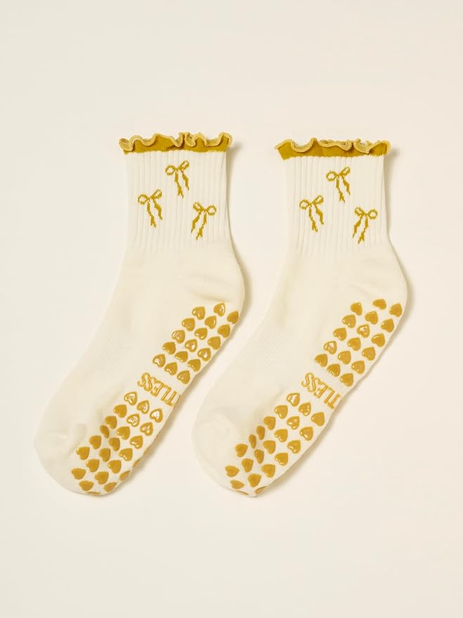 Crew Half Calf Grip Socks, Cutest Fruits Pilates Socks, Ruffle socks, Non-Slip, Barre Yoga Fitness