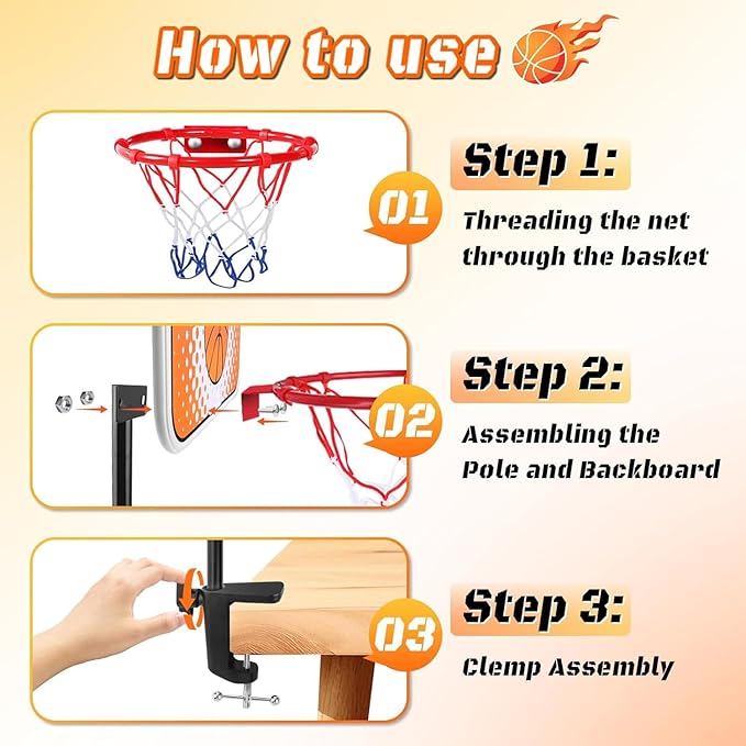 Indoor Basketball Hoop Tabletop Basketball Hoop Indoor with Clips Mini Desktop Basketball.Hoop Set with Two Balls Mini Hoops for Desk Table Bedroom Basketball Toys for Kids and Adult