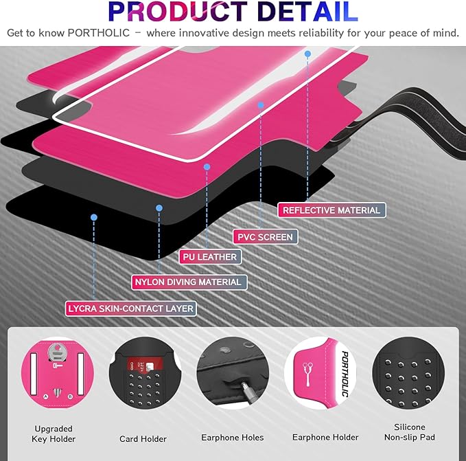 Running Armband with Large Reflective Strips, for iPhone 17/16/15 Pro/Pro Max/14 Plus/13/11/XR/XS, Galaxy S25/24 Water Resistant Phone Holder Case with Extension Strap, Key Card Slot, Earphone Holder