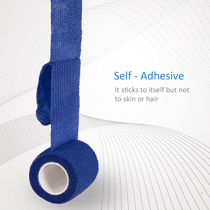 24 Pack Self Adherent Cohesive Wrap Bandages Non Woven Cohesive Bandage Elastic Self Adhesive Bandage Wrap Sports Athletic Tape First Aid Tape for Wrist Ankle Pet Vet Wrap Grip Cover 2 inch (Blue)