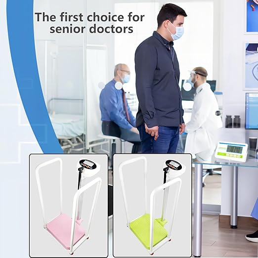 Armrest Electronic Medical Height and Weight Scale,20" L x 12" W x34 H, Up to 420lb Weight Capacity, 75” Height Measurement, LCD Display, USB Charging, Temperature Display (Fresh Green)