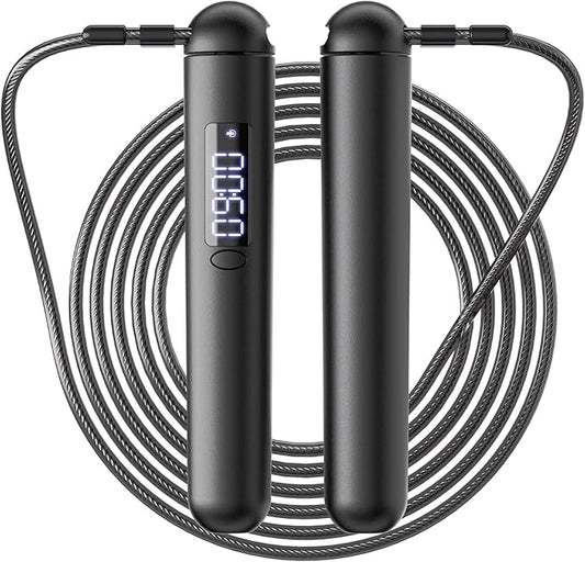 Smart Jump Rope – Customisable Calorie, Count and Time Settings Jump Ropes, Adjustable Steel Wire Skipping Rope with LED Display, for Men Women Fitness and Workout