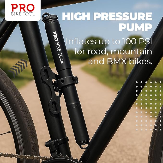 Pro Bike Tool Mini Bike Pump - Compact and Portable Bicycle Tire Pump for Fast Inflation - Compatible with Presta and Schrader Valves - Lightweight and Durable Design - Essential Bicycle Accessories