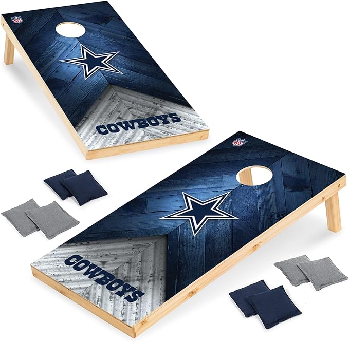 Wild Sports NFL Football 2' x 4' Regulation Size Solid Wood Cornhole Set with Direct Print HD Team Graphics Great Gift for Any Football Fan! Bean Bag Toss Family Outdoor Game