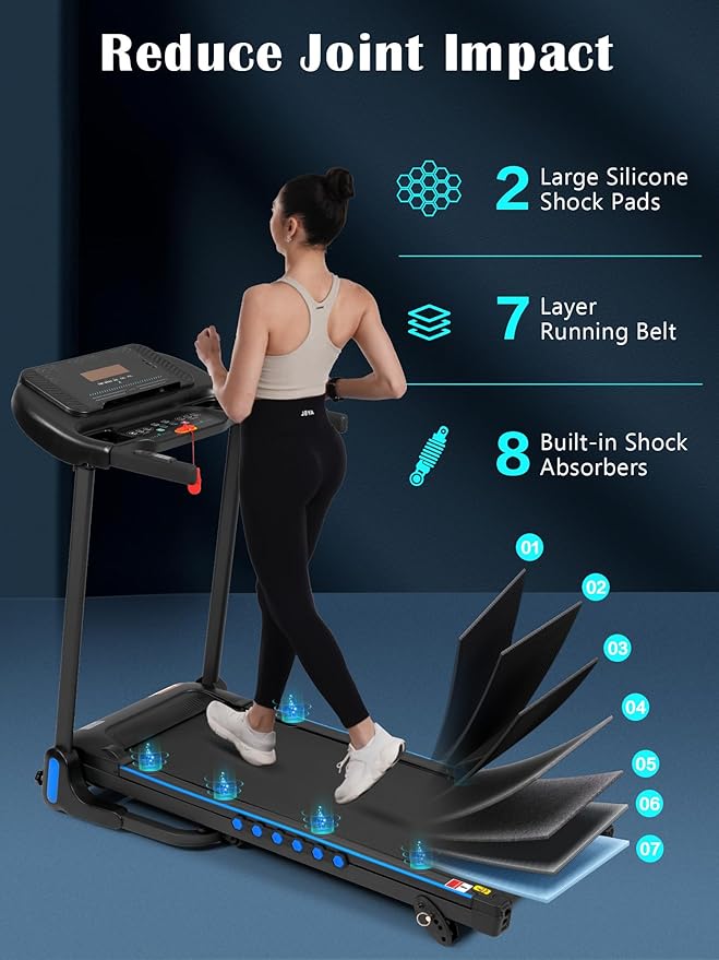 Treadmills for Home, 10MPH Quiet Auto Foldable Treadmill with Incline, 3.0 HP Treadmills for Running Walking with 350LBS Weight Capacity, Double Deck, Bluetooth Speaker, Pulse Sensors, Charge Station