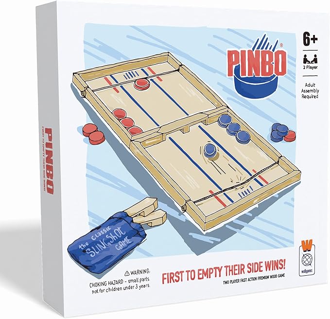 Pinbo The Classic Slingshot Game | Fast Action Foldable 2-Player Tabletop Wooden Game for Kids & Adults | Great for Travel & Game Night | Three Gates Included