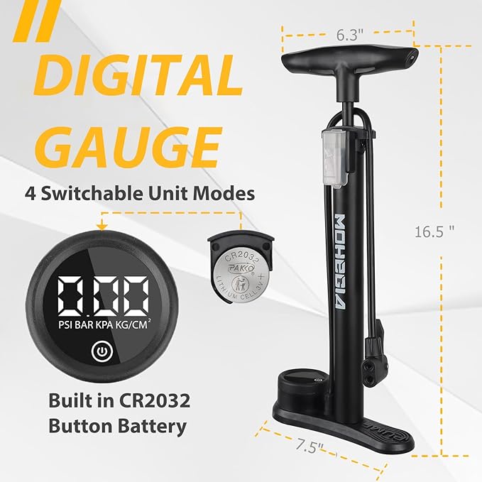 MOHEGIA Bike Floor Pump with Gauge: Air Bicycle Pump with High Pressure 160 PSI,Fits Schrader and Presta Valve -Inflator with Ball Pump Needles for MTB Road Bike, Ball, Balloon, Inflatables