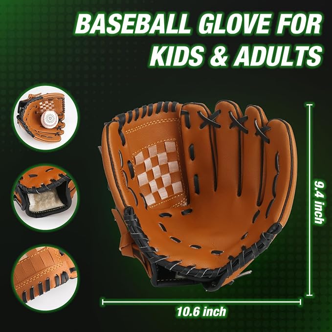 Kids Baseball Glove with Light Up Baseball/LED Rechargeable, 9 Lighting Modes Official Size Leather Weighted Glow Baseballs for Day Night, Sport Toys Games Gifts for Youth Boys