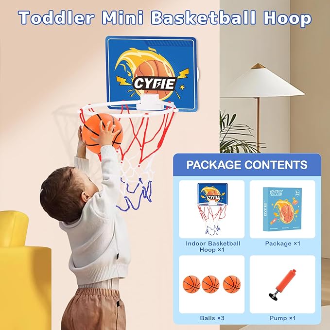 CYFIE Mini Basketball Hoop for Toddler Kids, Indoor Suction Cup Basketball Hoop with 3 Balls for Bath, Bedroom, Office Door, Fun Sports Toy for Boys Girls