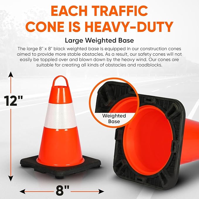 Pyle 12" PVC6-Pack Safety Cones for Sports Training, High-Visibility Orange, Durable, Stackable Design, Heavy-Duty Base for Stability in All Weather
