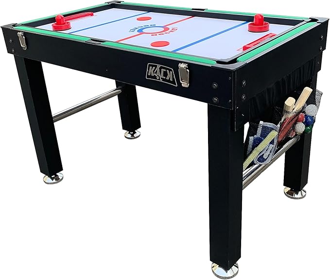KICK Quad 48″ 4-in-1 Multi Game Table - Combo Game Table Set - Foosball, Billiards/Pool, Glide Hockey and Table Tennis for Home, Game Room, Friends and Family!