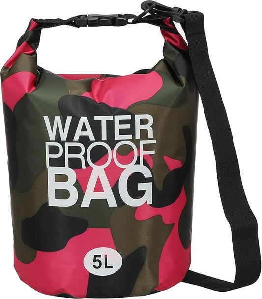 Waterproof Dry Bag, 5L Fit for Women Men Water Proof Bags Lightweight Dry Storage Floating Backpack with Whistle for Travel Boating Kayaking (Rose Red Camouflage)