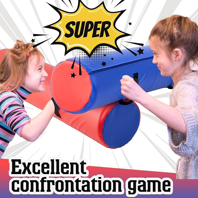 ShinyRelief 2 Pcs Jousting Sticks for Adults Sponge Filled Pugil Stick 72" l x 9" Dia PU Covered Set for Sparring Games, Blue and Red