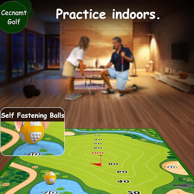 Golf Chipping Game - Battle Golf with Club & Double-Sided Hitting Mat, Chip Sticky Practice Game Set for Adults & Kids, Indoor & Outdoor