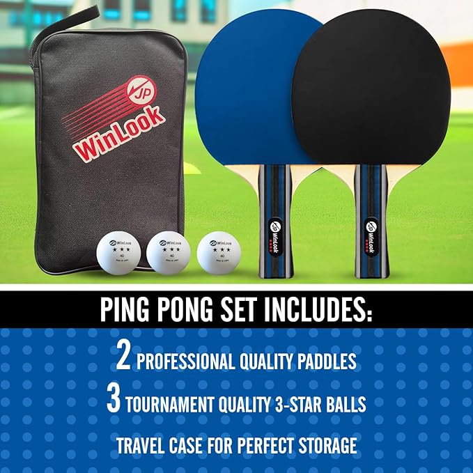JP WinLook Ping Pong Paddles Sets - Portable Table Tennis Paddle Set with Ping Pong Paddles Professional Case & Ping Pong Balls - Premium Table Tennis Racket Player Set for Indoor & Outdoor Games