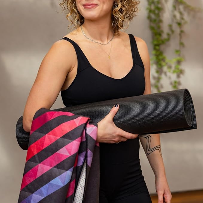 Yoga Drip Yoga Towel - Non Slip Hot Yoga Mat Towel With Corner Pockets, No-Skid Grip, and Built-in Alignment Lines | Soft, Moisture Wicking, and Sweat Absorbent | No Bunching, Stays in Place 72" x 25"