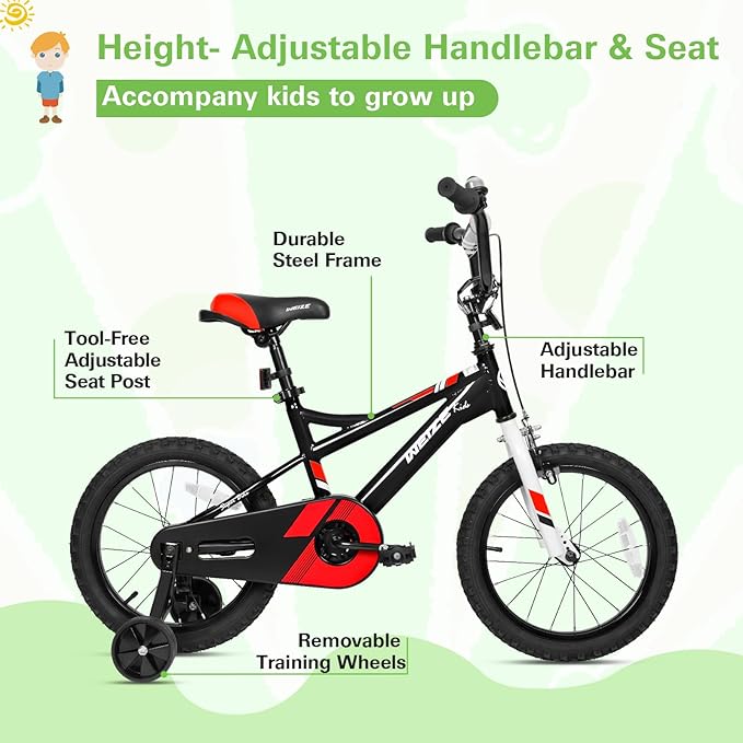 WEIZE Kids Bike, 14 16 20Inch Children Bicycle for Boys Girls Ages 3-12 Years Old, Rider Height 35-62 Inch, Coaster Brake, Multiple Color Options