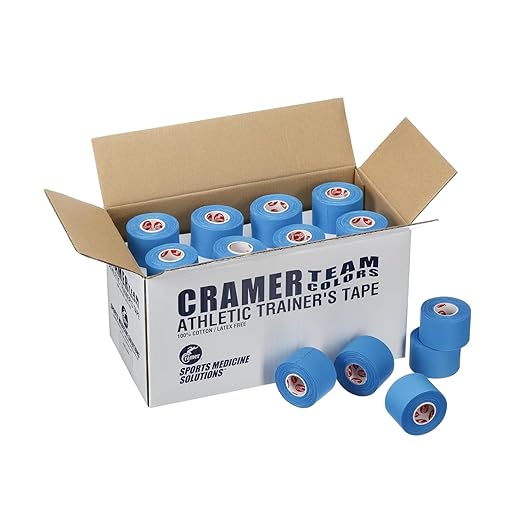 Cramer Team Color Athletic Tape, Blue, Latex-Free, 1.5" x 10yds, 32 Roll Bulk Case, Tearable Sports Tape for Wrists, Ankles, Baseball, Training, Strong Athletic Wrap for Athletes & Trainers