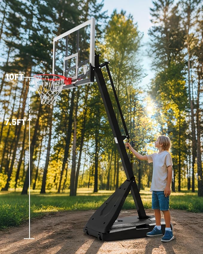IGL Basketball Hoop Outdoor, 7.5-10 Ft Adjustable Basketball Hoop, 54 Inch Shatterproof PC Backboard Basketball Goal System, RECC Thickened Stainless Steel Square Pole