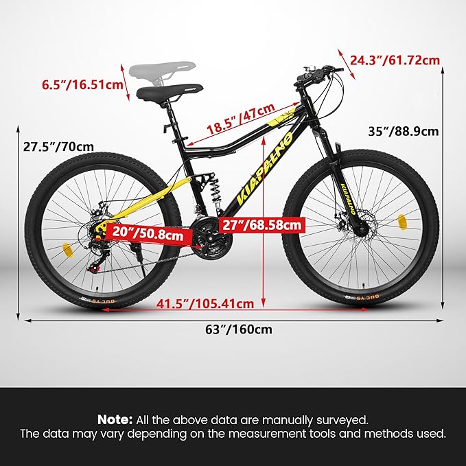 26 Inch Mountain Bike Dual Suspension for Mens Boys, 21 Speeds Steel Women Girls Mountain Bike Summer Travel Trip, Disc Brakes Adult Teens Sport Men Women Bicycle for Trail Commuter City Road