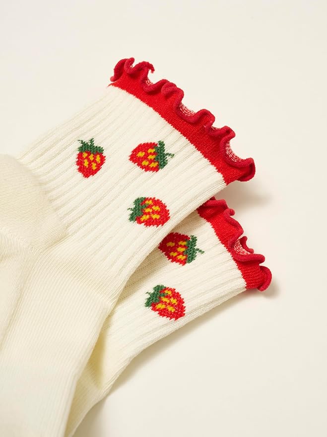 Crew Half Calf Grip Socks, Cutest Fruits Pilates Socks, Ruffle socks, Non-Slip, Barre Yoga Fitness