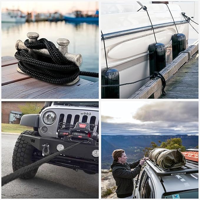 Boat Dock Lines Marine Rope - 1" x 35ft with Pre-Spliced 24" Loop Double Braided Nylon Ropes Bumper Tie Mooring Line for Boats Docking Pontoon Boating Accessories - 2 Pack