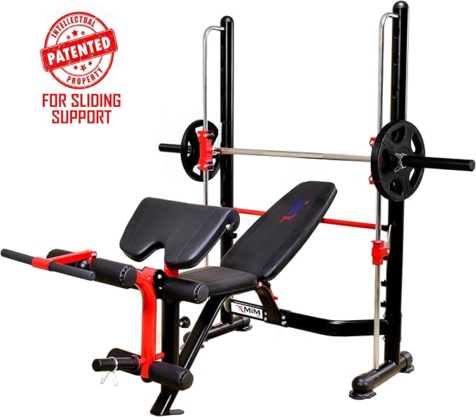Olympic Weight Bench Squat Rack Home Gym w/Leg Extension & Arm Curl, All in One Gym Machine