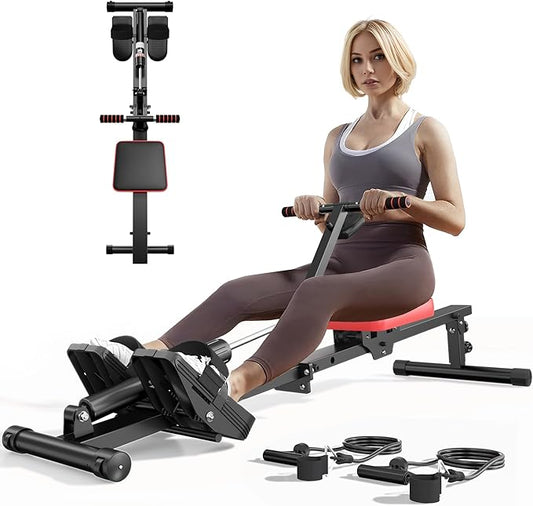 soges Rowing Machine for Home,Indoor Exercise Rower Machine with Digital Monitor,12 Levels Adjustable Resistance Portable Rower w/Wheels,400LBS Weight Capacity Gyms Fitness and Cardio Training,Black