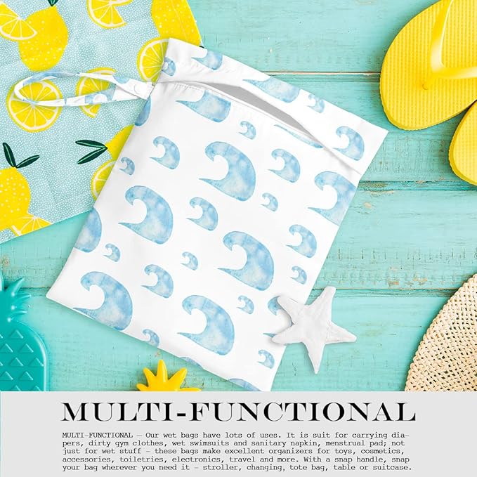 Wet Bag, Wet Dry Bag, Wet Bag for Swimsuit, Travel, Beach, Pool, Diapers, Dirty Yoga Gym Clothes, Makeup Bag, Waterproof Reusable Beach Bag Ocean Decor Starfish Sea Horse Anchor