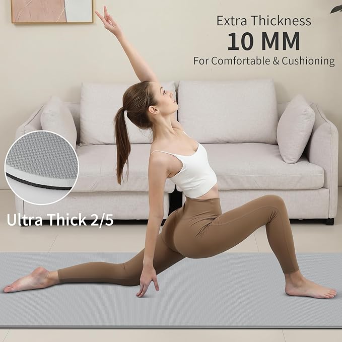 Yoga Mat Non Slip Anti-tear,extra thick-2/5 inch(10MM)High Resiliency Professional POE Yoga Mats for Women Men Kids,72"x24"inch,Workout, Yoga, Pilates and Floor Exercise, with Carrier Strap