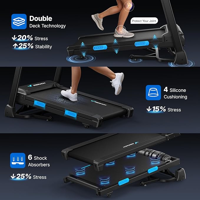 MERACH Foldable Treadmill with Incline, 7.5MPH Quiet Treadmills for Home with Double Deck Technology, 4 Silicone Shock Cushion, Heart Rate Monitoring,16.5" Wider Belt, APP