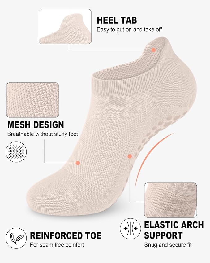 6 Pairs Grip Pilates Socks for Women, Non-slip Yoga Athletic Socks for Barre Ballet Barefoot Workout Hospital