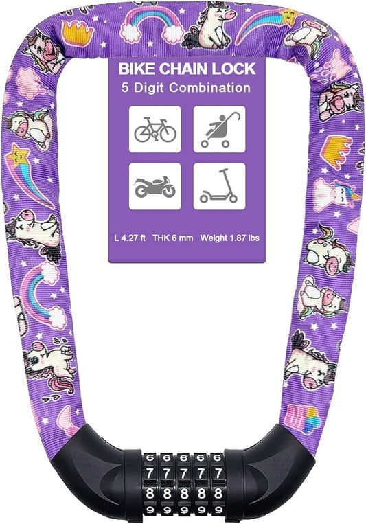 NDakter Bike Chain Lock, 5 Digit Combination Heavy Duty Anti Theft Bicycle Chain Lock,2.62/3.2/4.27/5/6Ft Long Security Resettable Bike Locks for Bike, Bicycle, Scooter, Door, Gate, Fence-4/6mm Thick
