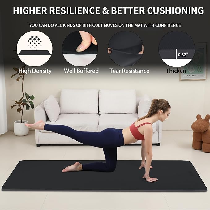 Yoga Mat Extra thick 8mm Exercise mat, Soft Lightweight TPE Fitness Mat with strap, High Elasticity, Anti-fatigue,non-slip mat for Women, Yoga, Camping, Travel, Gym & Outdoor | 72"L x 0.32"Th