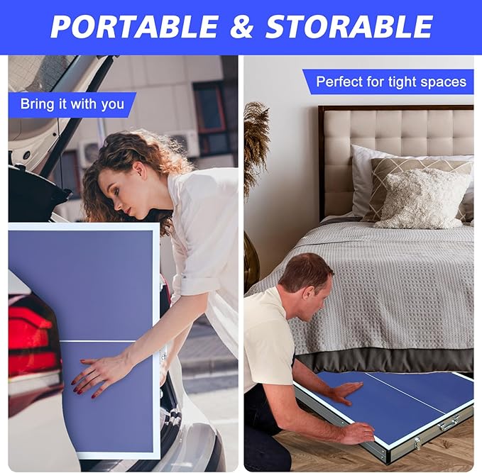 Ping Pong Table Foldable & Portable Table Tennis Table Set for Indoor & Outdoor Games with Net, 2 Paddles and 3 Balls