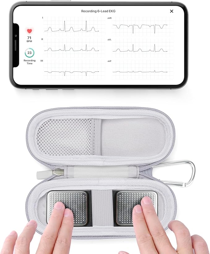 Case for KardiaMobile 1L 6L Personal EKG Monitor, Hard Travel Carrying Case for AliveCor Kardia Heart Monitor EKG/ECG, Portable Heart Rate Monitor Bag Storage Organizer with Pill Box & Carabiner Clip