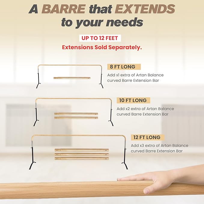 Ballet Barre Portable for Home or Studio, Height Adjustable Bar for Stretch, Pilates, Dance or Active Workouts, Single or Double Bar, Kids and Adults