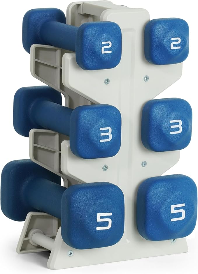 Tone Fitness Neoprene Dumbbell Set with Storage Rack – Non-Slip, Anti-Roll Hand Weights for Home Gym Workouts | 20 lb, 32 lb, & 50 lb Options