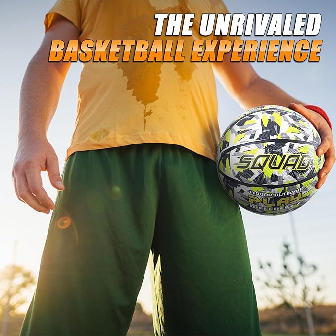 SQUAD Colored Camo Outdoor Basketball - High-Performance Rubber Basketball, Official Regulation Size 7 (29.5''), Includes Pump and Mesh Bag