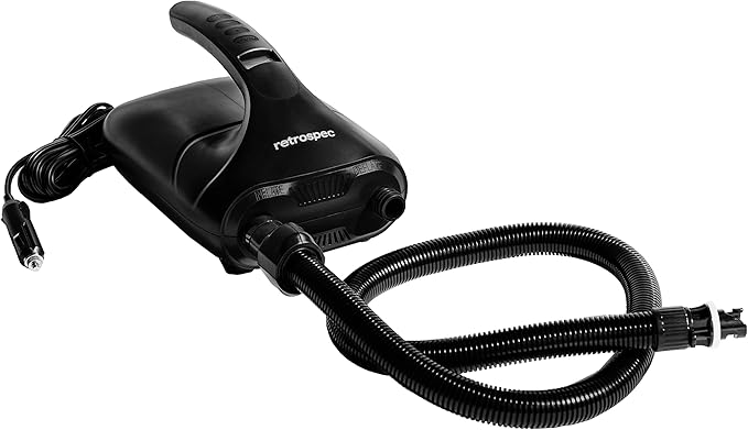 Retrospec iSUP Intelligent Dual Stage Electric Pump for Inflatable Stand Up Paddleboards - 12 Volt DC Car Connector Pump w/Pressure Value LCD Screen & Flex-Hose - Portable & Compact