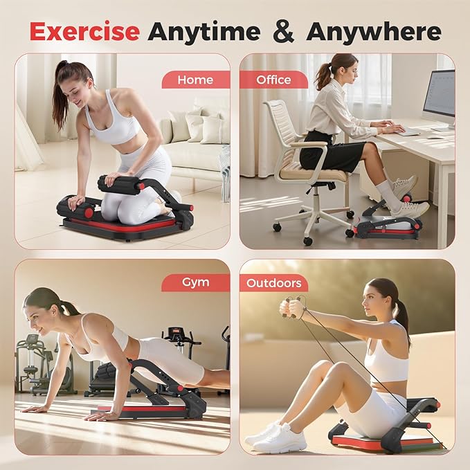 Ab Machine,Sit Up Exercise Equipment& Core Machine, Workout Equipment,Adjustable Ab Trainer with 3 Resistance Levels and Removable Auxiliary Handle,Home Gym Fitness Equipment for All Ages