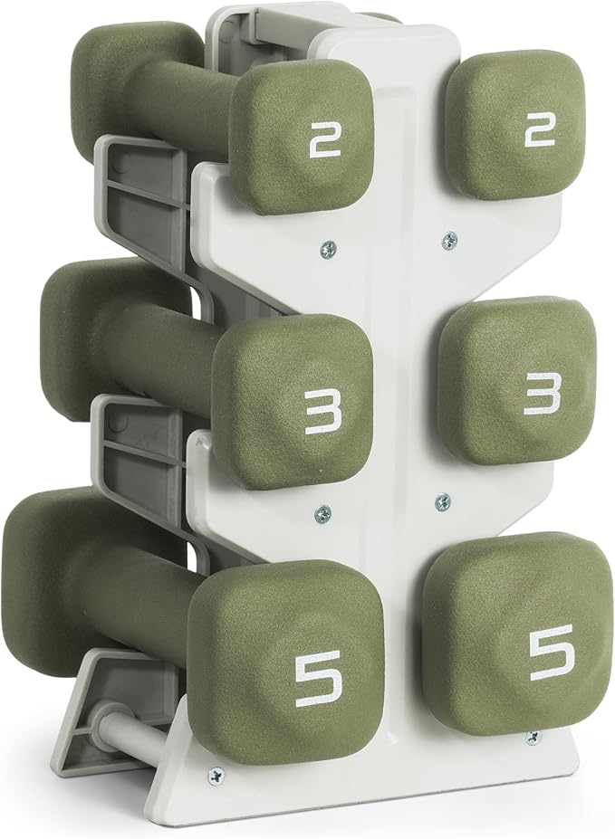 Tone Fitness Neoprene Dumbbell Set with Storage Rack – Non-Slip, Anti-Roll Hand Weights for Home Gym Workouts | 20 lb, 32 lb, & 50 lb Options
