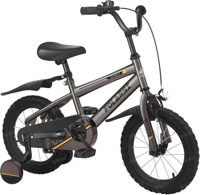 Boys Bike 12 14 16 Inch Kids Bicycle for 2-7 Years, Sporty Children's Mountain Bike with Training Wheels & Dual Brakes, Gray-Black Steel Frame