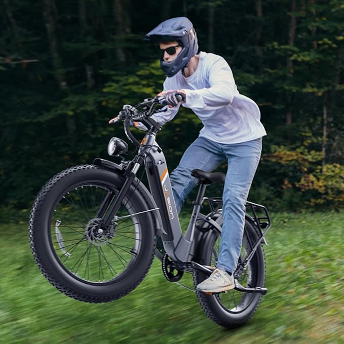 Jasion Thunder Electric Bike, 1500W Peak Motor, 30+MPH Max Speed & 80 Miles with 486Wh Removable Battery, APP Control Ebike for Adults, Hydraulic Brakes, Front Suspension, 26'' x 4'' Fat Tire Bicycles