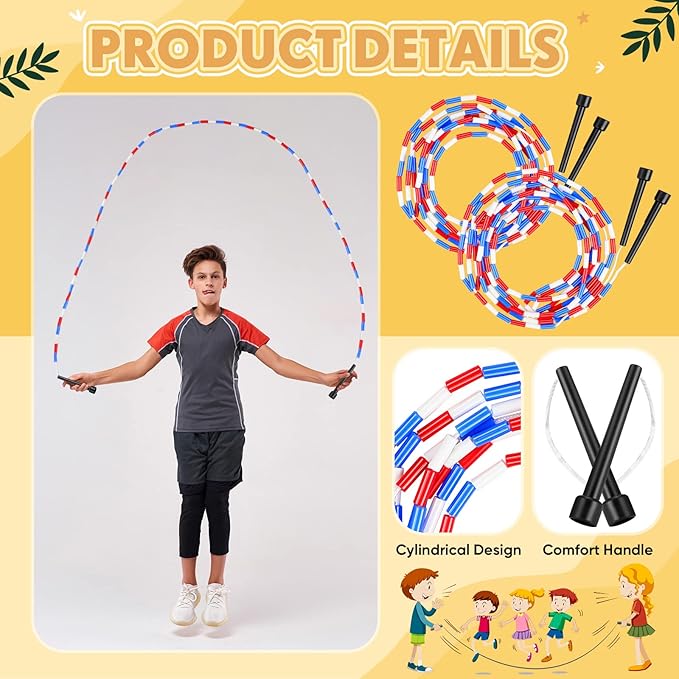 Zubebe 16-foot Double Dutch Jump Ropes Bulk Segmented Skipping Colorful Beaded Ropes for Kids Adults Fitness Physical Education Gym Class School Sports Outdoor Activities, Red White and Blue