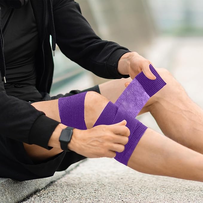 Treela 48 Pack Self Adhesive Wrap Bandage Bulk, 2 Inches x 5 Yards Self Adherent Cohesive Bandage Elastic Athletic Tape Breathable Wound Tape for Stretch Athletic Sports Wrist Ankle(Purple)